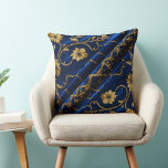 Vintage Embroidery look Blue Gold Flowers Cushion<br><div class="desc">Vintage Embroidery look Blue Gold Flowers pattern textured look. Comfortable Without the itch of real embroidery 😀</div>