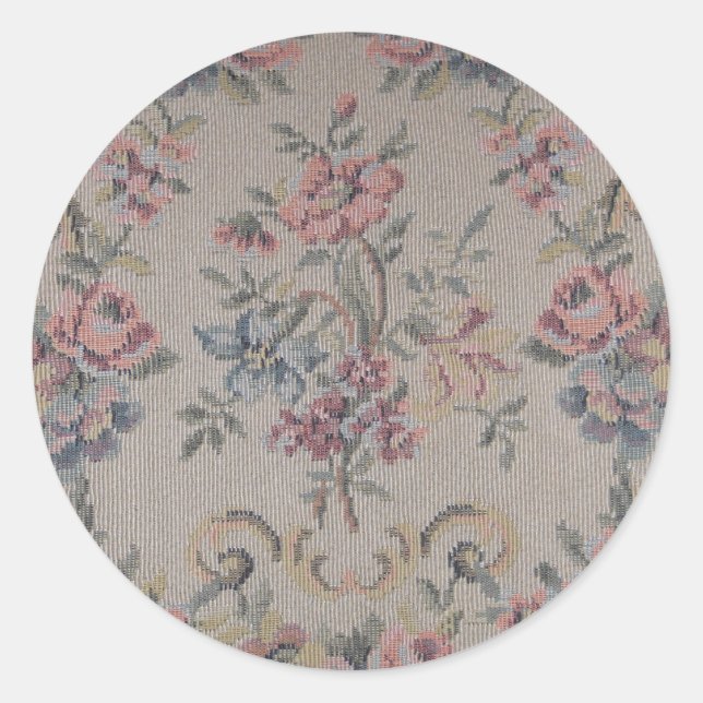Vintage Embroidery Needlepoint Rose Tapestry Classic Round Sticker (Front)
