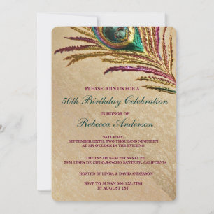 Vintage Embroidery Peacock Feather Birthday Party Invitation