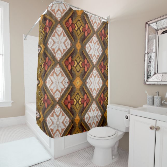 Vintage embroidery shower curtain (In Situ)