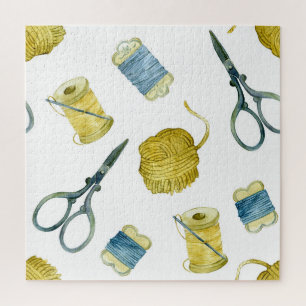 Vintage embroidery watercolor seamless pattern. jigsaw puzzle