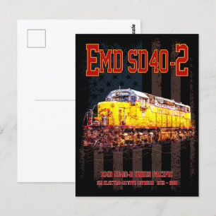 Vintage EMD SD40-2 Diesel Locomotive American flag Postcard