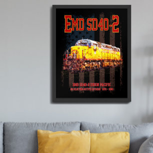 Vintage EMD SD40-2 Diesel Locomotive American flag Poster