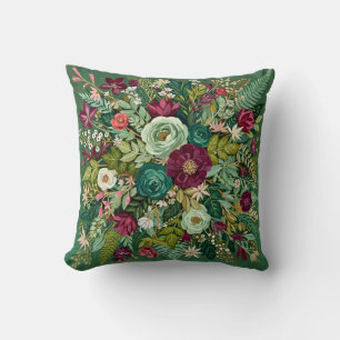 Vintage Emerald Green Botanical  Cushion