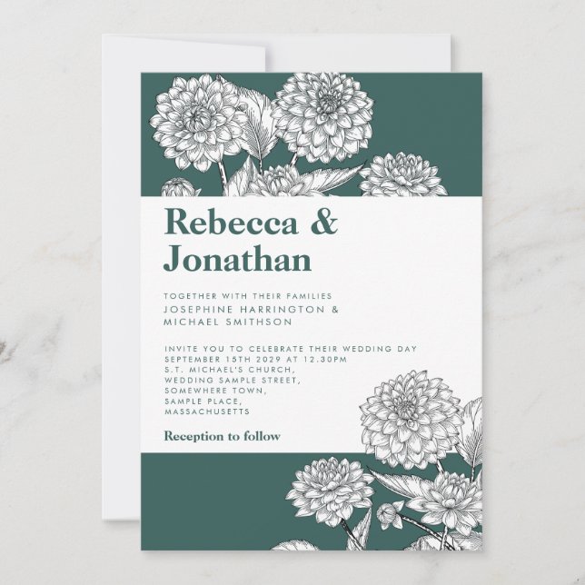 Vintage Emerald Green Floral Wedding Invitation (Front)