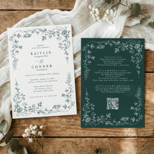 Vintage Emerald Green French Floral Wedding Invitation