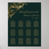 Vintage Emerald Green Gold Floral Damask Wedding