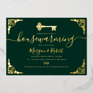 Vintage Emerald Green Gold Key Housewarming Party