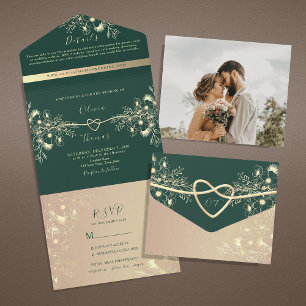 Vintage Emerald Green Wedding All In One Invitation