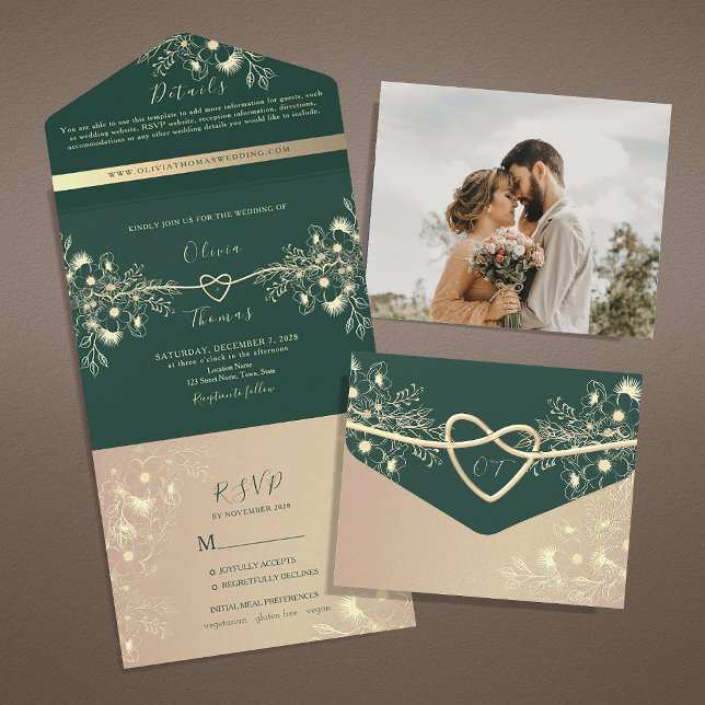 Vintage Emerald Green Wedding All In One Invitation (Creator Uploaded)