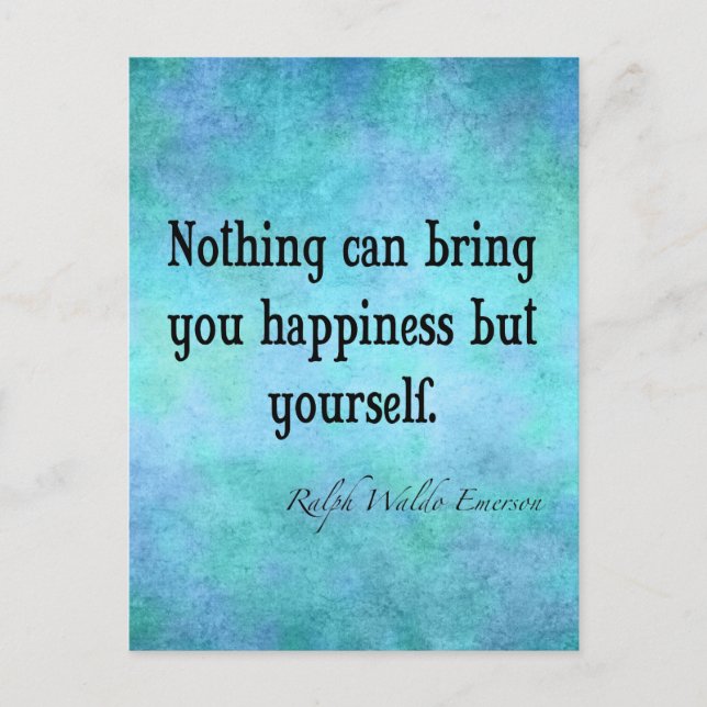Vintage Emerson Happiness Inspirational Quote Blue Postcard (Front)
