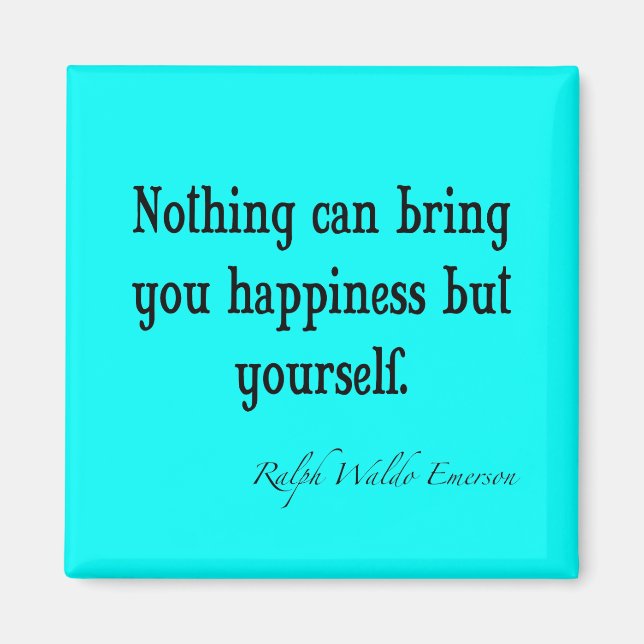 Vintage Emerson Happiness Quote Neon Blue Teal Magnet (Front)