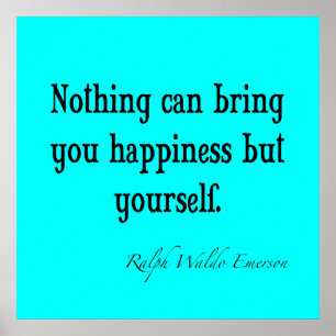 Vintage Emerson Happiness Quote Neon Blue Teal Poster