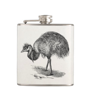 Vintage Emu Australian Bird Illustration Template Hip Flask