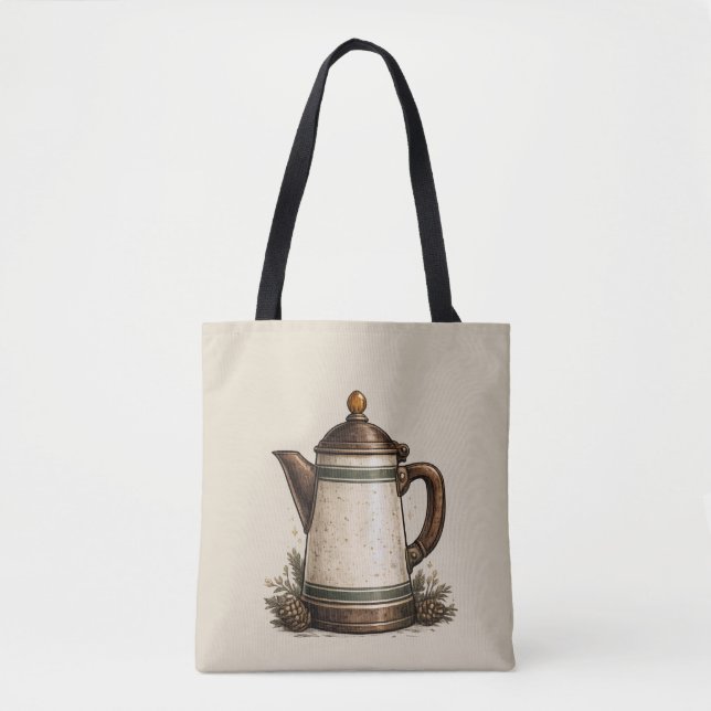 Vintage Enamel Coffee Pot Tote Bag (Front)