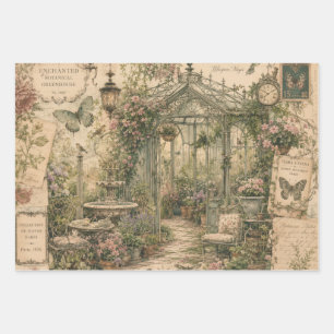 VINTAGE ENCHANTED BOTANICAL GREENHOUSE WRAPPING PAPER SHEET