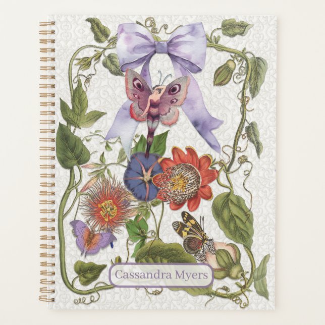 Vintage Enchanted Fairy Garden Purple Bow Flower Planner (Front)