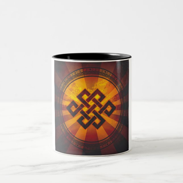 Vintage Endless Knot Print Two-Tone Coffee Mug (Center)