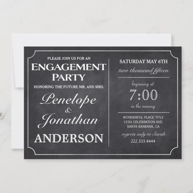 Vintage Engagement Party Invitations Chalkboard (Front)