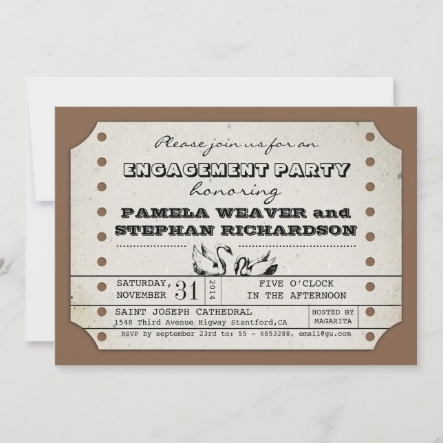 VINTAGE ENGAGEMENT TICKET TYPOGRAPHIC INVITES (Front)