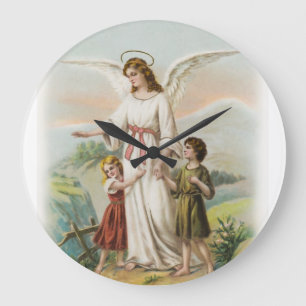 Vintage Engel guardian angel and two children Large Clock