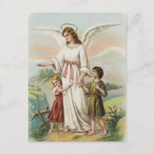 Vintage Engel Schutzengel und zwei Kinder Postcard