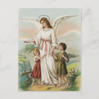 Vintage Engel Schutzengel und zwei Kinder Postcard