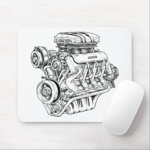 Vintage Engine Block Blueprint Diagram – Men's Car Mouse Mat