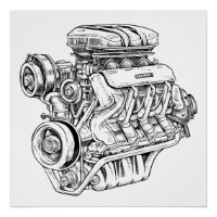 Vintage Engine Block Blueprint Diagram – Men's Car