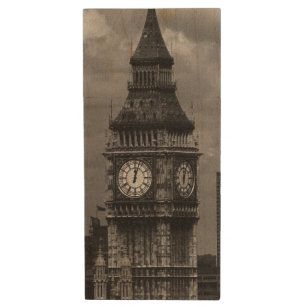 Vintage England London post office tower Big ben Wood USB Flash Drive
