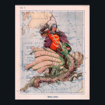 Vintage England Map & St George Slaying a Dragon Poster<br><div class="desc">This is a vintage illustrative map of England and Saint George Slaying a Dragon.</div>