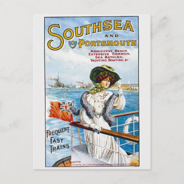 Vintage England Southsea Beach Yachting Travel Postcard (Front)