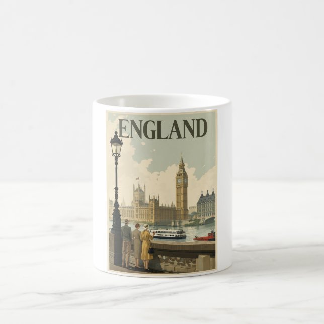  Vintage England Travel Poster - Retro London Coffee Mug (Center)