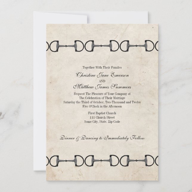 Vintage English Bit Equestrian Wedding Invitations (Front)