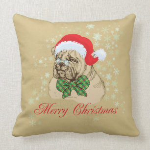 Vintage English Bulldog Christmas Throw Pillow