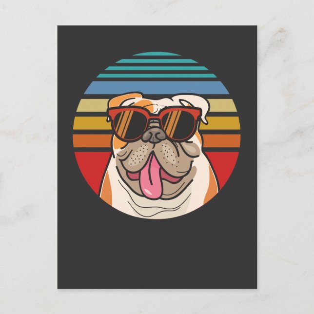 Vintage English Bulldog Funny Sunglasses Pet Postcard (Front)