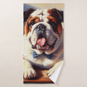 Vintage English Bulldog Illustration Bath Towel
