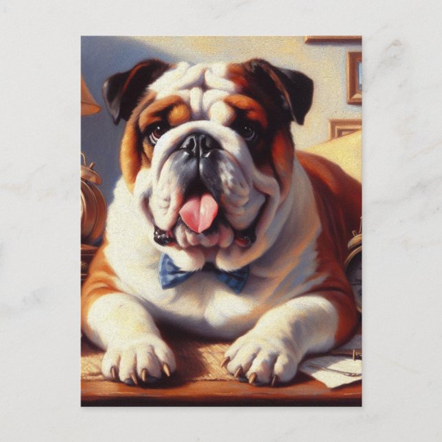 Vintage English Bulldog Illustration Postcard (Front)