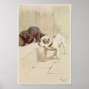 Vintage English Bulldog Illustration Poster
