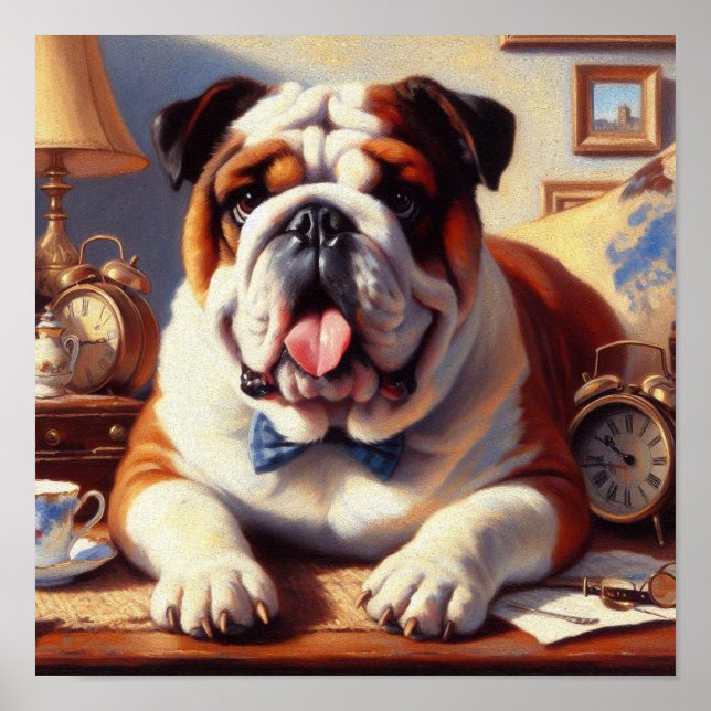 Vintage English Bulldog Illustration Poster (Front)