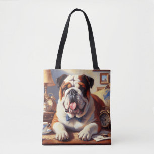 Vintage English Bulldog Illustration Tote Bag