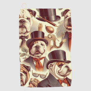 Vintage English Bulldog  Seamless Illustration Golf Towel