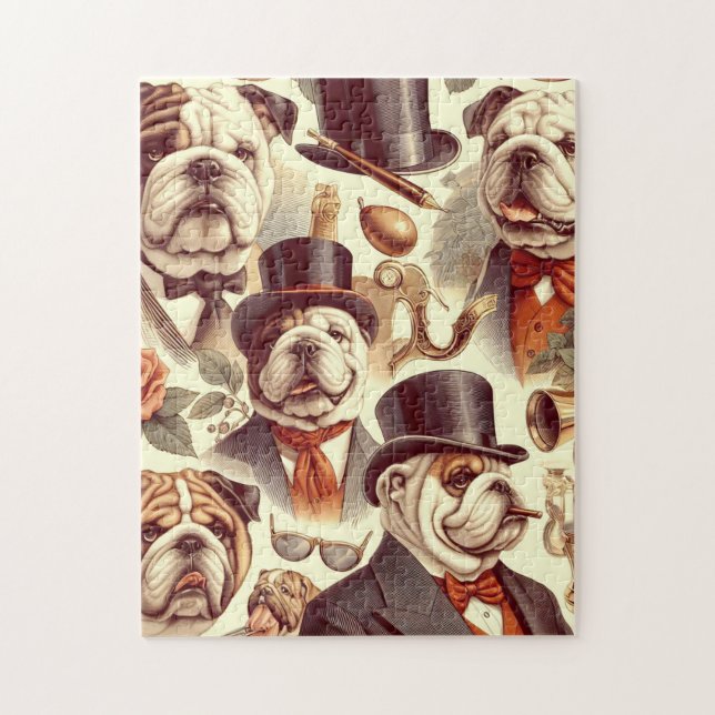 Vintage English Bulldog  Seamless Illustration Jigsaw Puzzle (Vertical)
