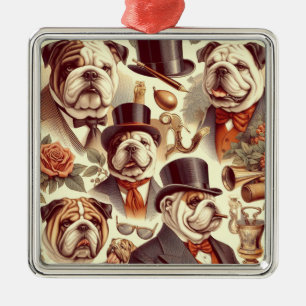 Vintage English Bulldog Seamless Illustration Metal Tree Decoration