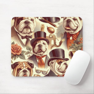 Vintage English Bulldog Seamless Illustration Mouse Mat