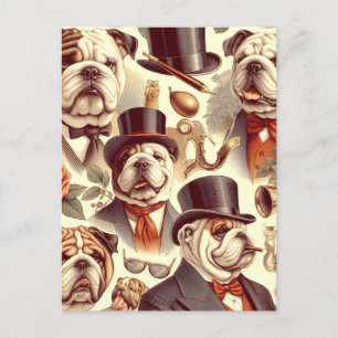 Vintage English Bulldog Seamless Illustration Postcard