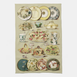 Vintage English China Plates & Serving Pieces Tea Towel