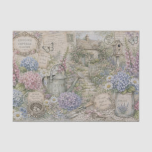 Vintage English Cottage Garden Hydrangeas Foxglove Tissue Paper