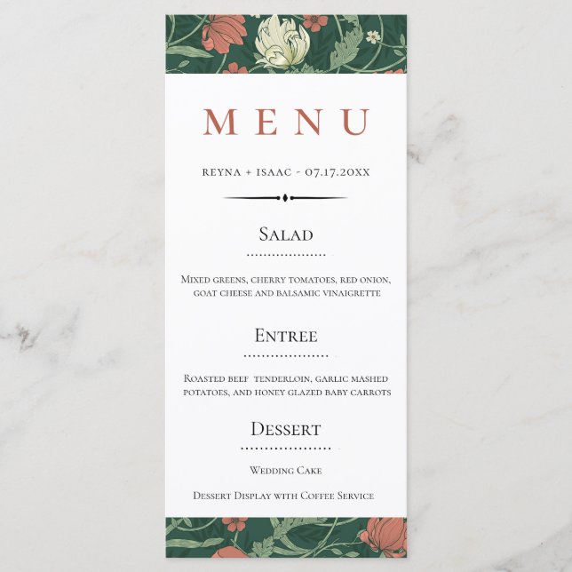 Vintage English Floral Pattern Wedding Menu (Front)