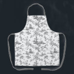 Vintage English Floral Toile de Jouy-Blue Apron<br><div class="desc">Beautiful seamless toile de jouy pattern adapted from an English copperplate engraved design by John Munns ca 1770s featuring classical ruins,  seaport,  shepherd and floral garlands. Grey on white background.</div>